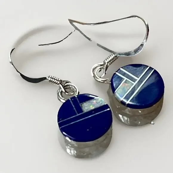 Navajo Sterling Silver Mosaic Opal Inlay Drop Earrings by Cheryl Martinez NEW